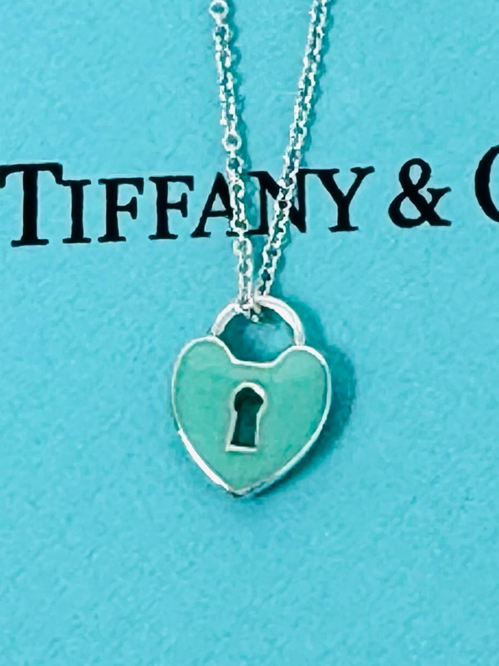 Tiffany & Co. Enamel Blue Heart Lock Pendant Necklace -